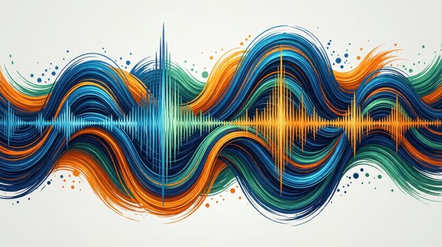 Abstract colorful sound wave visualization on white background