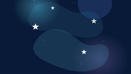 Fototapeta premium Dark blue dreamy space background with glowing stars and soft floating abstract shapes