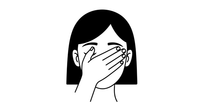 Woman covering her face with hand.