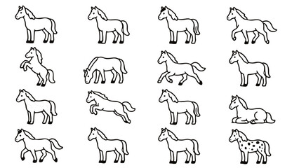 Fototapeta premium Clean vector collection of horse illustration isolated on white background.