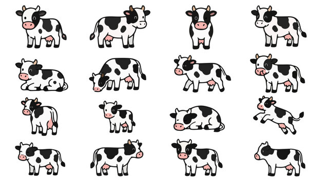 Clean vector collection of cow pattern farm animal isolated on white background.