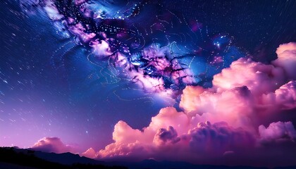 Fototapeta premium Vibrant Pink Clouds In Starry Night Sky