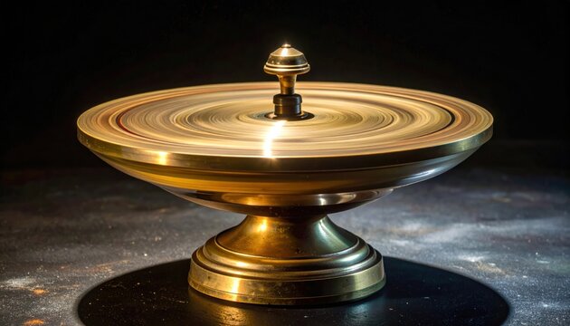 Antique Brass Spinning Top Toy in Motion, Vintage Playtime
