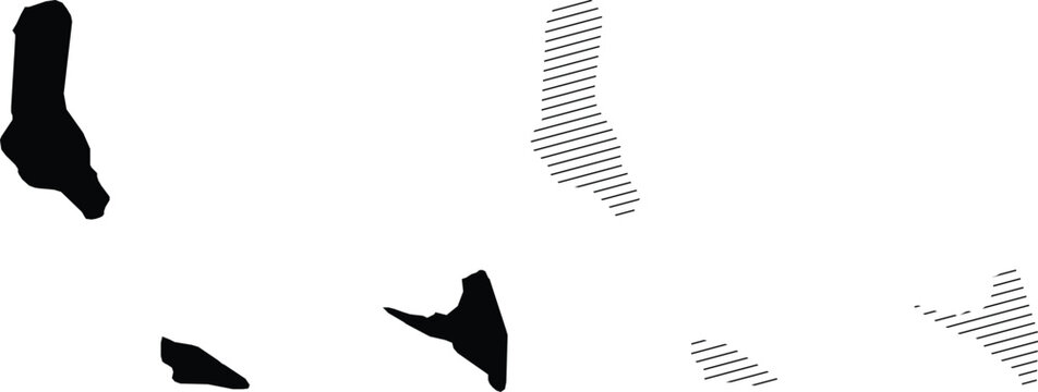 Comoros map silhouette vector set, black solid and hatched line island outlines, Comoros archipelago geographic borders for infographics