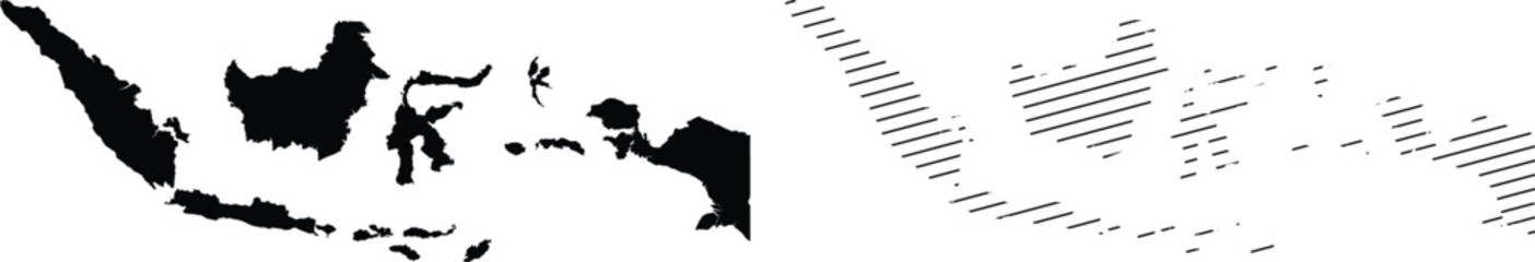 Indonesia map vector set, black silhouette and hatched line art of Indonesian islands, minimalist geography graphics for travel and education © Masud010