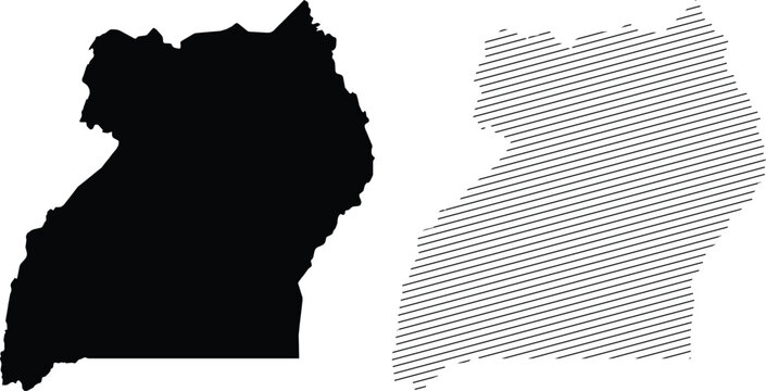 Uganda Map Silhouette and Line Pattern Outline Isolated on White Background