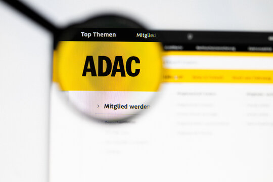 Milan, Italy 2026, 20 Apr Closeup of ADAC website on a laptop screen. ADAC logo under a magnifying glass.