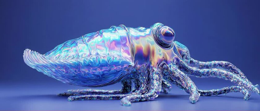 Chromatic Holographic Liquid Cuttlefish Changing Colors in Abstract Fluid Motion