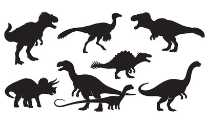 Dinosaur Silhouettes Vector Set - Prehistoric Animal Icons © Madaheen