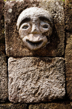 Carved Face in the Batak Stone Chair in Lake Toba, Indonesia