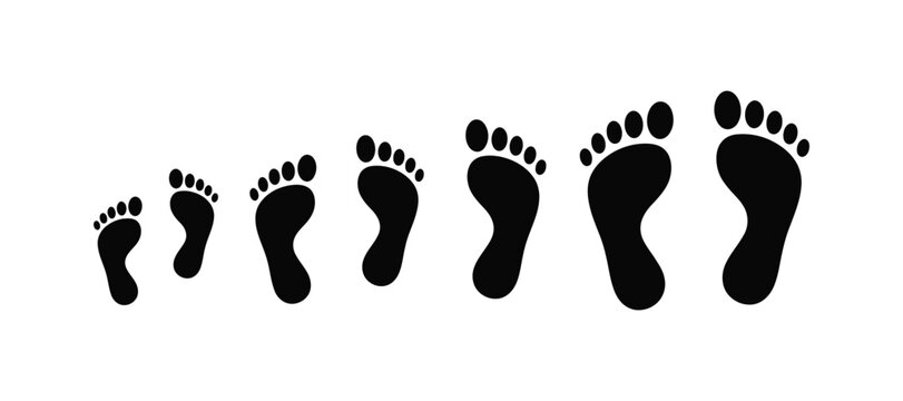 Footprint progression illustration infant to adult shoe size development graphic