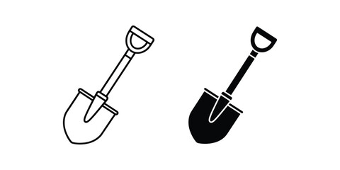 Gardening shovel icon outline and solid fill on a clean white background for agriculture and construction concepts © NOVASTOCK