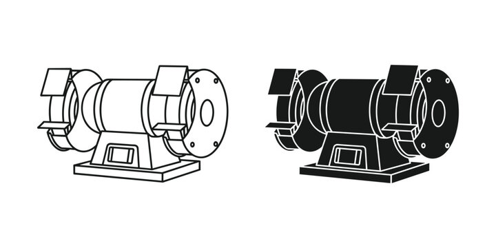 Bench grinder in outline and solid silhouette on a white background for fabrication and repair
