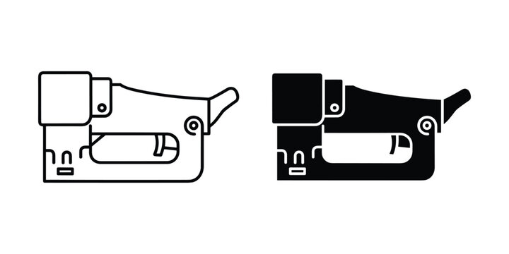 Staple Gun Outline and Silhouette on White Background for Construction and Crafting Projects