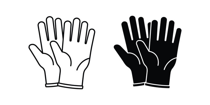 Two pairs of work gloves shown in outline and solid silhouette on a white background for protection and safety concepts