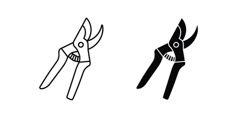 Fototapeta premium Gardening pruning shears in black and white outline on a clean background for landscape design