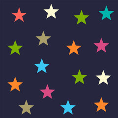 Obraz premium A seamless vector pattern featuring colorful, hand-drawn stars scattered across a dark navy blue background. This playful and minimalist cosmic design is perfect for children's textiles, wrapping pape