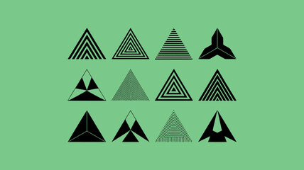 Obraz premium Collection of various geometric triangle shapes and designs on green background