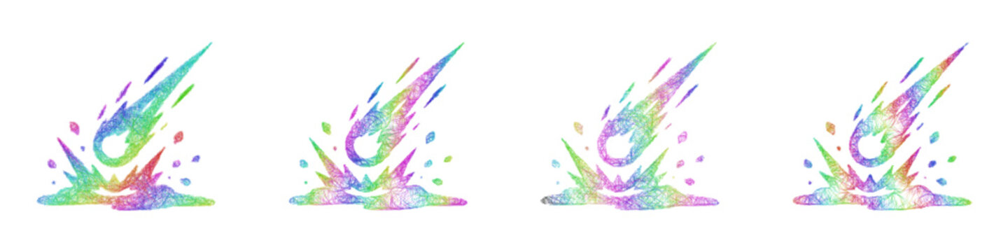 Colorful sketch meteor impact icon design set