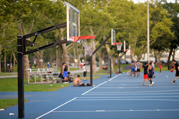 Energetic Community Gathering With Teams Playing As Sunset Lights Glow new york © aletia2011