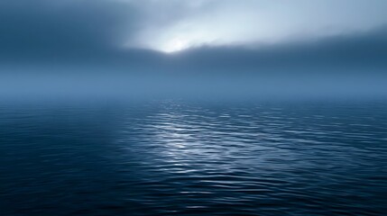 Obraz premium A vast expanse of clear blue sea is enveloped in diffused soft foggy light creating a serene and exploratory mood