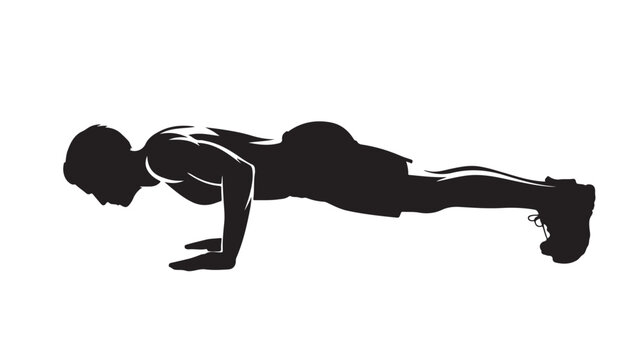 Calisthenics Push-Up Workout Vector Icon of Athletic Man in Plank Position