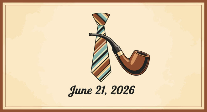 Vintage Pipe and Calendar Illustration with Retro Stripe Pattern on Beige Background