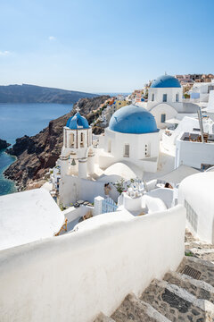 Blue dome church in Oia, Santorini, Greece