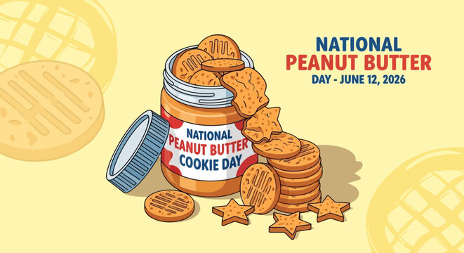 Isometric illustration of peanut butter cookies and jar