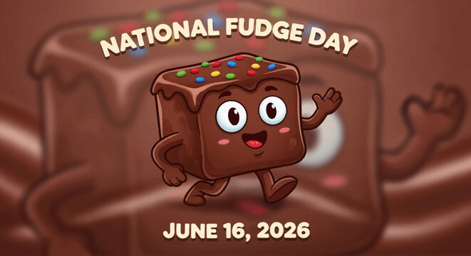 Cute fudge mascot character design for National Fudge Day celebration