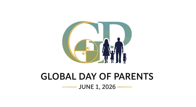 Global Day of Parents celebration vector emblem with family silhouette and heart monogram design