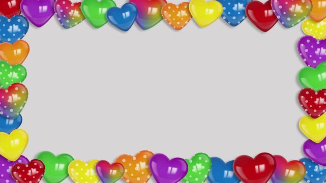animated frame with colorful beating hearts. gay pride animation