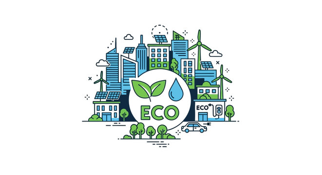 Eco friendly city with green technology.