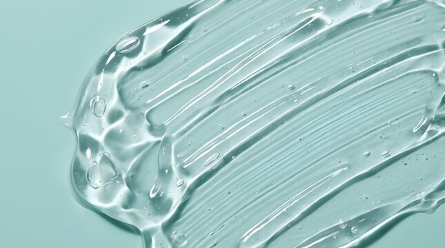 Transparent gel smudge with textured strokes on a pastel background, beauty skincare concept