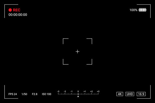 Digital camera viewfinder interface with recording status and settings displayed
