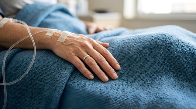 Close-up hand intravenous therapy patient during blood donation procedure showcasing medical care imagery.
