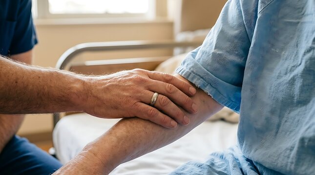 A healthcare worker comforting a patient in a hospital bed on transparent background hantavirus pulmonary syndrome, hps