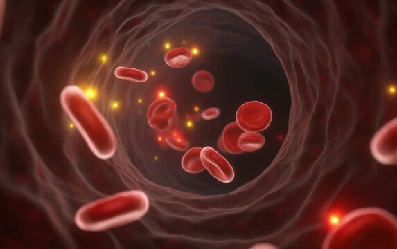 Microscopic View of Red Blood Cells in Bloodstream &ndash; Healthcare and Medical Concept