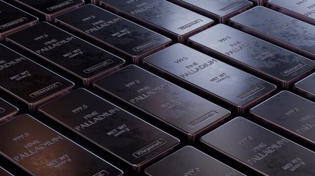Cinematic palladium bullion loop animation with luxury metallic reflections. Perfect for investment, finance, commodity and wealth management content. Part of series.