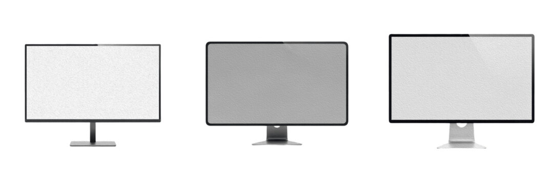 Set of a professional modern computer monitor display, perfect for office workspace, business dashboard, and software development presentation graphics, isolated on transparent PNG background