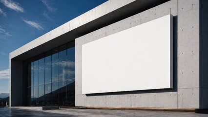 Obraz premium large blank white billboard on modern concrete building exterior, representing outdoor advertising, commercial campaign, branding presentation and architectural mockup concept