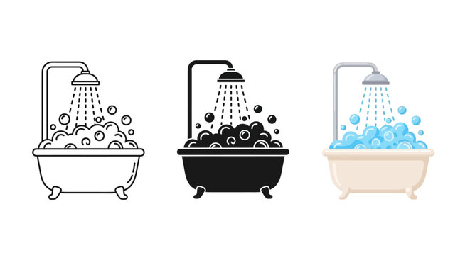 Set of HVAC icons with snowflake water drop and flame symbols representing temperature regulation and climate control in three different styles