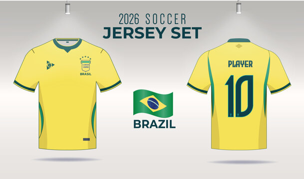 2026 Brazil Number 10 soccer jersey set front and back view