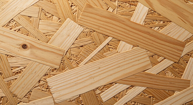 Macro Texture of Oriented Strand Board OSB with Compressed Natural Wood Chips and Flakes for Construction Industrial Design and Carpentry Projects