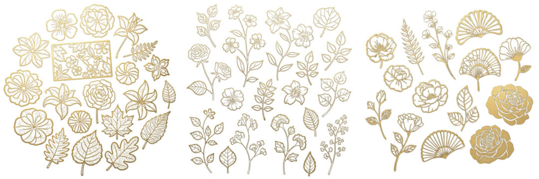 Set of detailed delicate floral line art patterns, perfect for wedding invitation design, luxury wallpaper branding, and artistic textile marketing