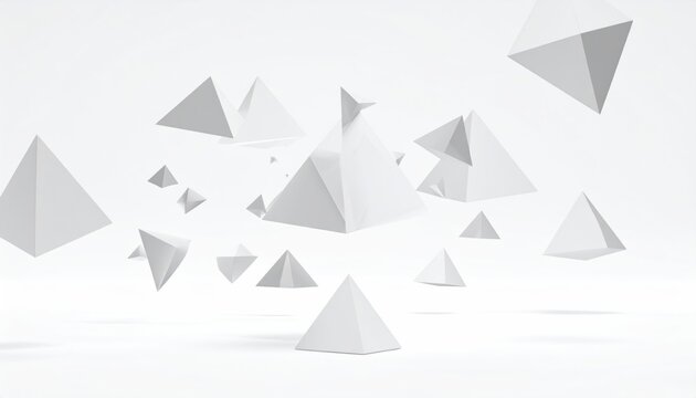Abstract Geometric Pyramids Floating White Background Minimalist 3D Render