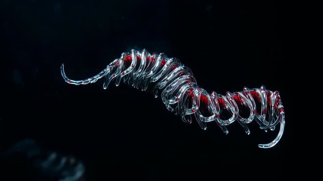 Undulating Abstract Fluid Oarfish Made of Liquid Silver and Ruby Ribbons
