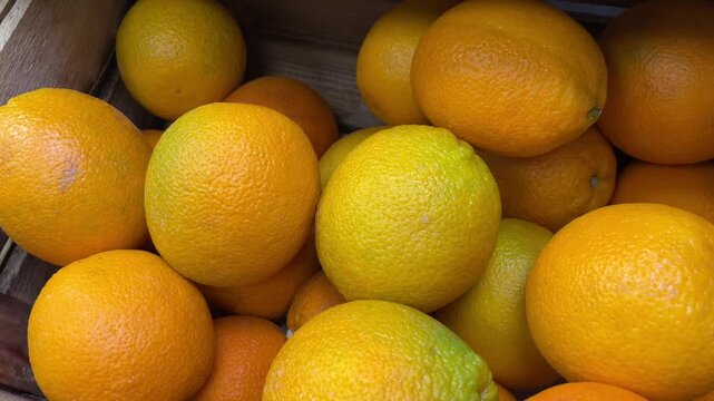 Produce Market Cinematic &ndash; Zoom Into Fresh Oranges Crate