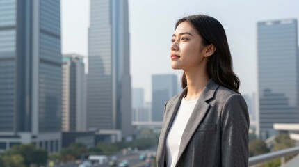 Fototapeta premium Young businesswoman looking confident on urban rooftop