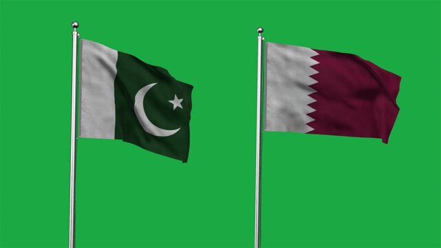 Pakistan and Qatar Waving Flags, 3D Illustration